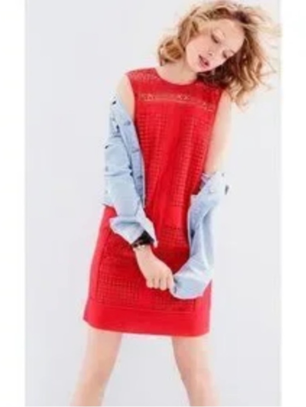 J. Crew coral Red Sleeveless Geolace Mini Dress